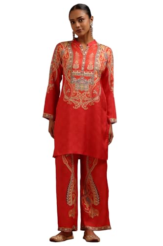 Soch Womens Orange Muslin Ethnic Motifs Co-Ords Set