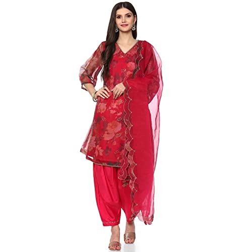 BIBA Polyester Women Printed Relaxed Salwar Kurta Dupatta(Skdphool Ph8200_Meganta_38),Magenta