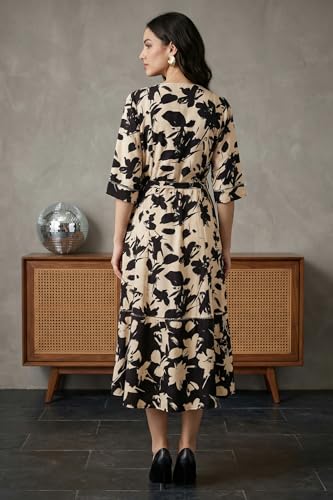 Aurelia Women’s Beige Floral Printed Flared Western Dress - (A16322-510127-L)