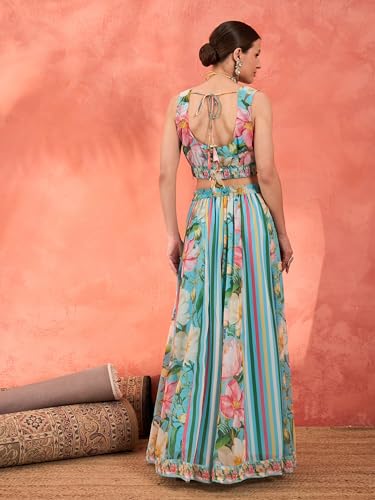 Shae by SASSAFRAS Women's Georgette Lehenga Choli (SHSET96357_Blue_XXL)