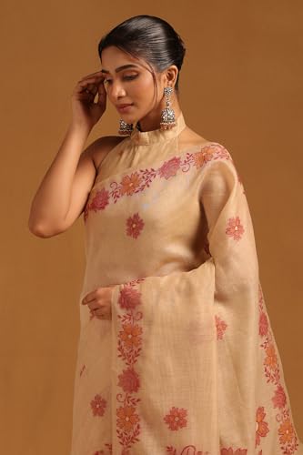 Soch Womens Beige Chanderi Floral Woven Design Saree