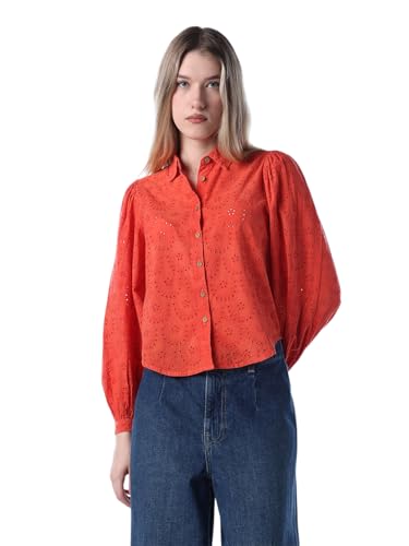 ONLY Women's Self Design Regular Fit Red Shirt
