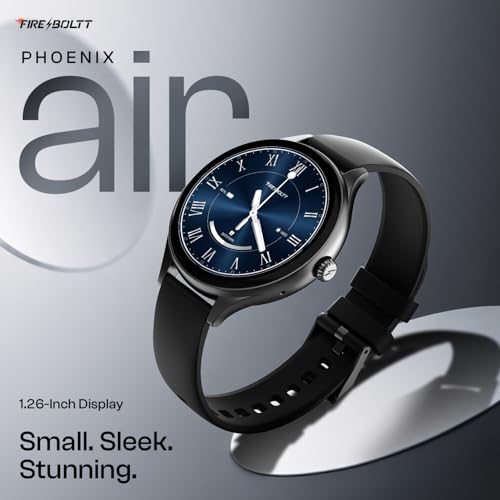 Fire-Boltt Phoenix Air Smart Watch 1.26” Round Display, Rotating Button, Wireless Charging, Ultra Lightweight Metal Body, Bluetooth Calling, Smartwatch with Silicone & Mesh Steel Straps Carbon Black