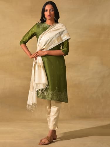 W for Woman Ecru Chanderi Jacquard Drape
