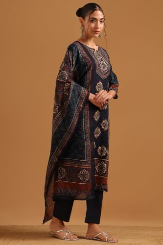 Soch Womens Blue Cotton Printed Ethnic Motifs Digital Print Salwar Suit