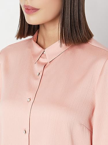 VERO MODA Women Solid Polyester Regular Fit Peach Shirt