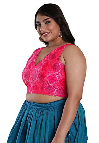 SALWAR STUDIO Women's Pink Brocade Readymade Saree Blouse-PLSSB00026-PINK