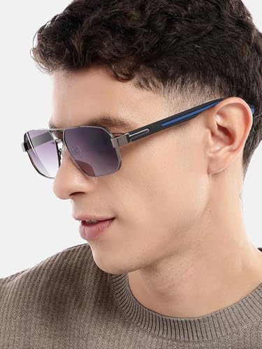 Carlton London Unisex Premium Metallic & Black Toned Grey UV with Polarised Lens Rectangle Sunglass