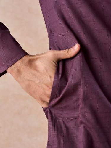 Manyavar Men's Cotton Self-Design Traditional Kurta Pyjama Set (Purple,XL)
