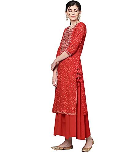 Ishin Women's Cotton Regular Kurta (KpramMp-956_M_Red_Medium)