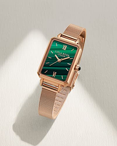 Lola Rose Dainty Women's Wrist Watch: Green Malachite Dial, Wrapped by Stylish Gift Box, Elegant Present for Ladies and Loved Ones, stainless_steel, English