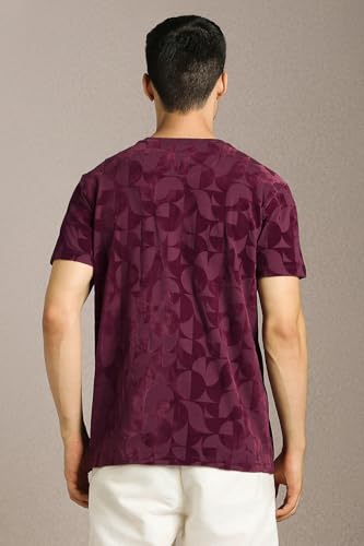 Men Purple Textured Crew Neck T-Shirt