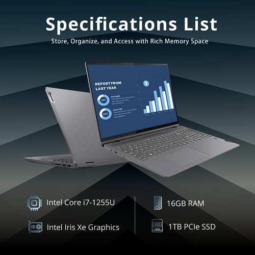 LENOVO IdeaPad Flex 5 16" 2-in-1 2.5K IPS Touchscreen Laptop, Intel Core i7-1255U, 16GB RAM, 1TB SSD, Backlit Keyboard, Fingerprint Reader, Win 11 Pro, Storm Grey, 32GB Hotface USB Card