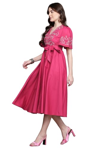 Label RITU KUMAR Fuschia Zelda V Neck Long Dress