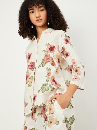 Max Women Floral Print Shirt (Off White_M)