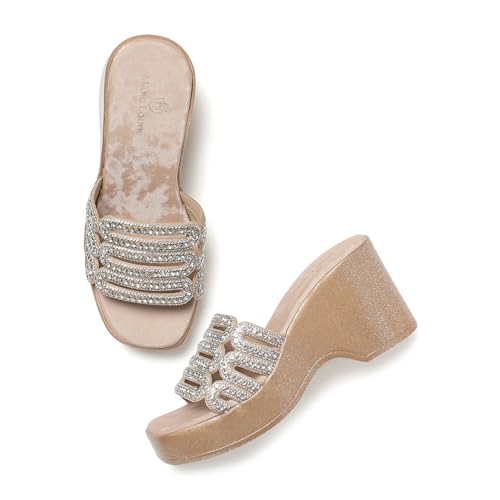 Marc Loire Embellished Woman Heel | Square Toe Comfortable Slip-on Party Fashion Sandal