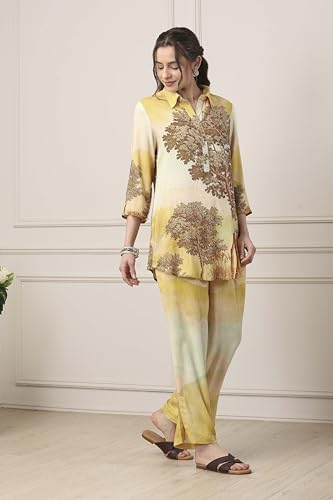 Biba Women Green Viscose Rayon Straight Suit Set_36