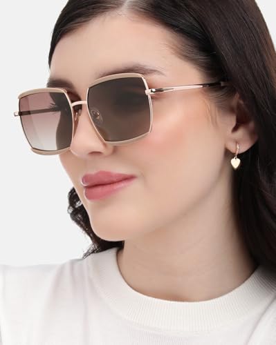 Carlton London Rose Gold and Light Brown Toned with Polarised Lens Oversized Sunglass for women