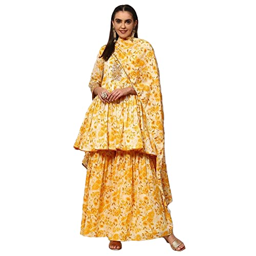 BIBA WOMEN PRINTED RELAXED SALWAR KURTA DUPATTA(SKD7818_YELLOW_40)