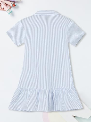 Max Girls Striped Seersucker Shirt Dress (Blue_14-16 Y)