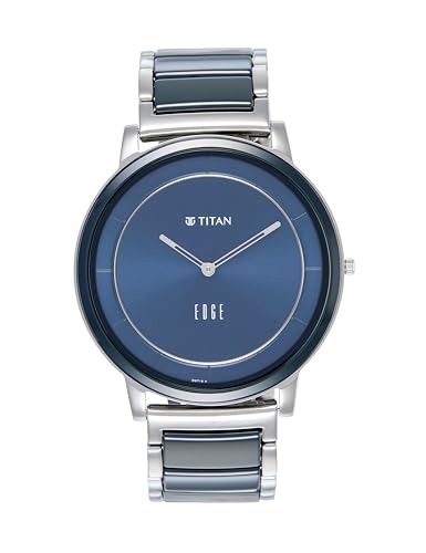 Titan Edge Fusion Quartz Analog Midnight Blue Dial Two Toned Silver Steel & Blue Ceramic Strap Watch for Men - NT1878KD02