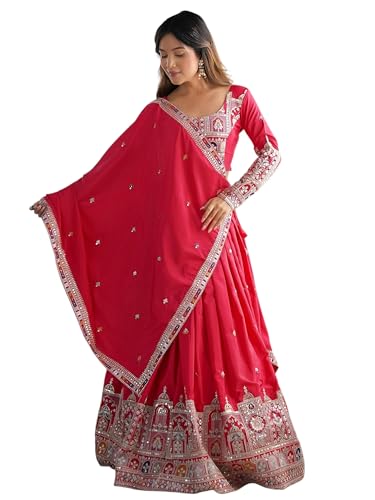 Zeel Clothing Women's Sequins Thread Embroidered French Crepe Lehenga Choli With Dupatta (5118-Pink-Women-Lehenga-Choli-Latest; Free size) (Pink)