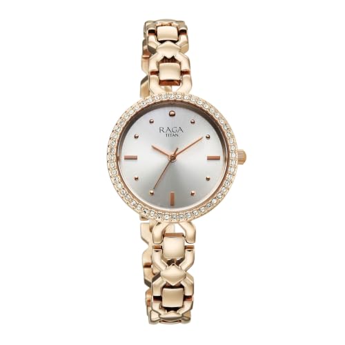 Titan Raga Spotlight 2.0 Quartz Analog 3Hands Display Silver Dial Rose Gold Color Strap Watch for Women - 95420WM01