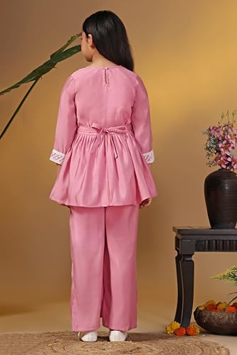Fashion Dream Girl's Silk Blend Printed Salwar Suit Set|Ethnic Set (FDGSET00230 LPN 32_Lightpink_9-10 Years)