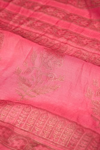 Taneira Women Pink Rajasthan Pure Silk Cotton Printed Sanganeri Saree with Unstitched Blouse Piece (SAPP01AC6737-Pink)