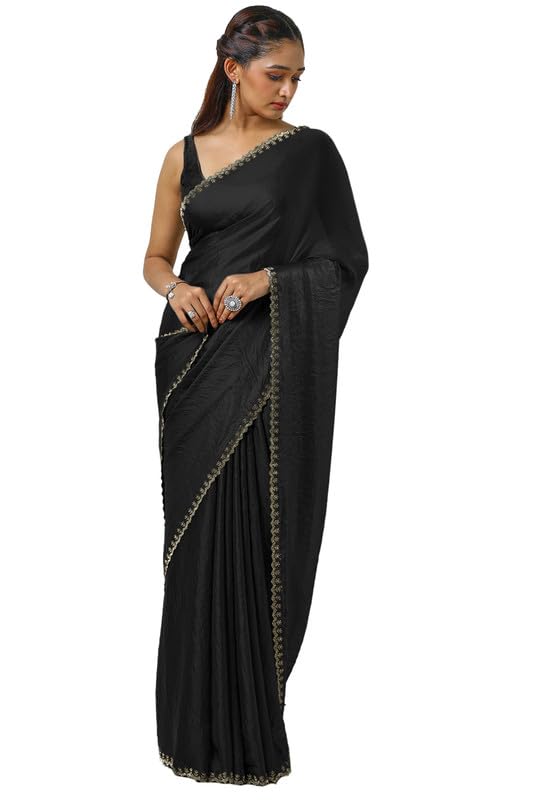 Soch Womens Black Tissue Saree With Stone Work