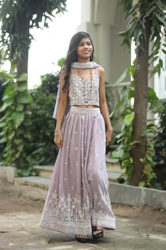 2STORY Kids Sharara Set for Girls with Kurti & Dupatta Traditional Ethnic Wear for Weddings, Festivals & Parties Comfortable Fabric Stylish Indian Outfit Lavender Colour (Size 14-15 Yrs)
