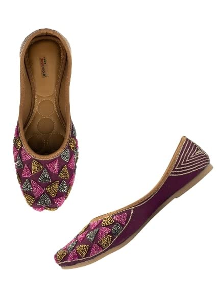 DESI COLOUR Women Ethnic Footwear Mojari/Punjabi Jutti-Purple Bricks