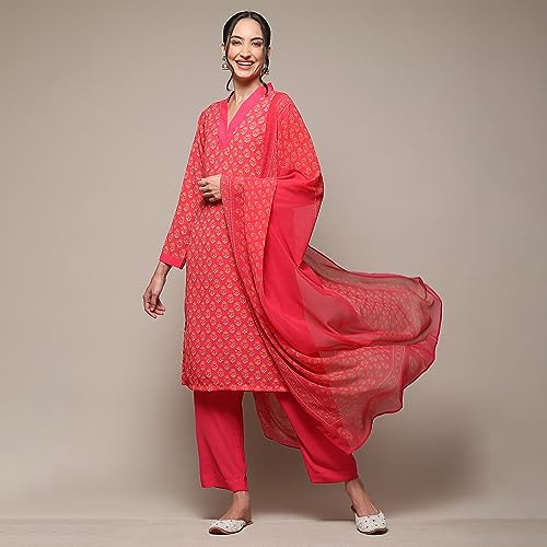 BIBA WOMEN PRINTED SALWAR KURTA DUPATTA(SKD8749_FUCHSIA_42)