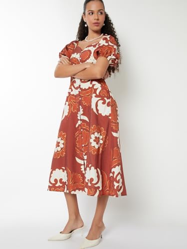 Max Women Printed Midi Dress (Red_XL)