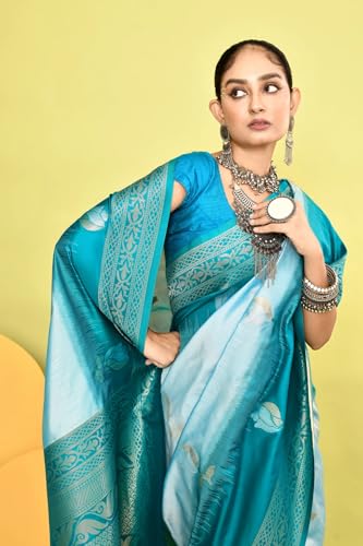 SWORNOF Women's Kanjivaram Soft Silk Banarasi Sarees With Unstiched Blouse Piece (SKY)