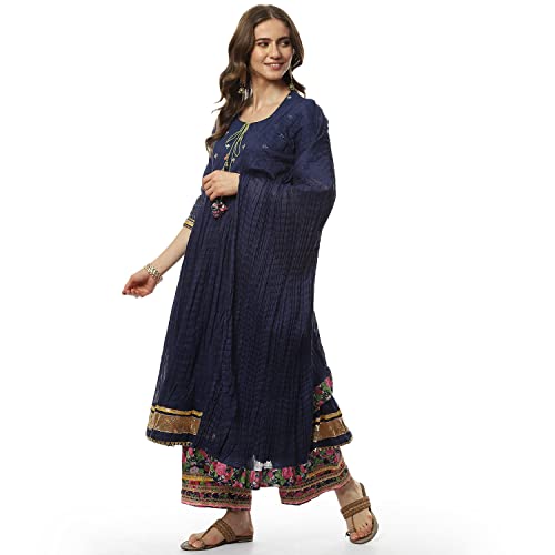 BIBA Women Cotton Solid Straight Salwar Kurta Dupatta(Skdassorted7670_Blue_32)