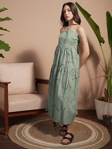 Vishudh Women Sleeveless Tie Neck Dress VVa1000071 Green S