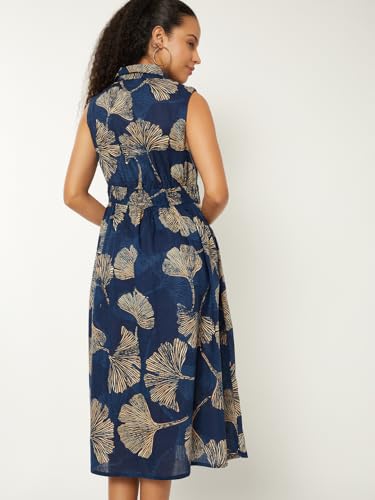 Max Women's Cotton A-Line Below The Knee Dress (WP511003A_Blue