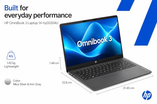 HP OmniBook 3 14 inch Laptop PC, FHD Display, 300 NIts, AMD Ryzen 3 30, 8 GB DDDR5 RAM, 512 GB Gen4 NVMe SSD, AMD Radeon 610M Graphics, Win11, M365* Office24, Iron Gray, 14-hy0030AU