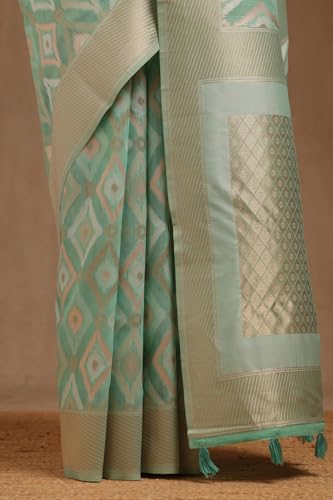 Soch Womens Light Green Linen Zari Woven Saree With Zari Woven