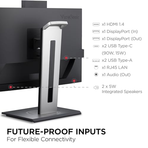 ViewSonic VG2457V 24” (60.96 Cm) FHD 100Hz Video Conferencing Docking Monitor with Windows Hello and Zoom Certified Pop-up Webcam and 5W Speakers