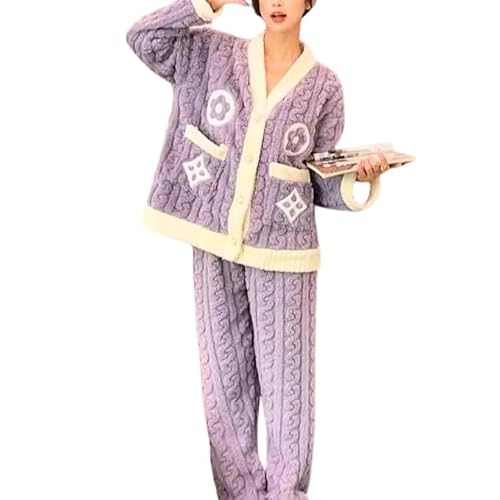 Cigain Women’s Super Soft Fleece Pajama Set – Warm Winter Loungewear Two-Piece Set (Plus Size, Purple, Medium)