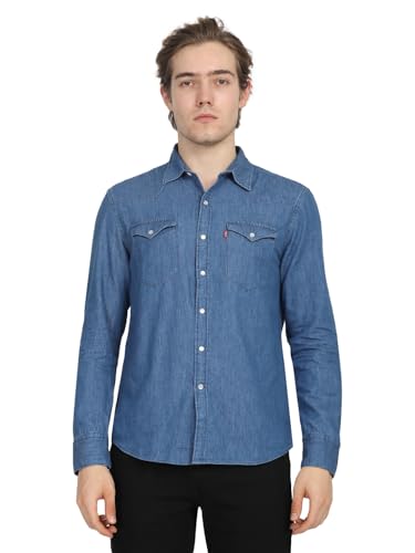 Levi's Men's Solid Slim Fit Shirt (002BT-0001_Blue