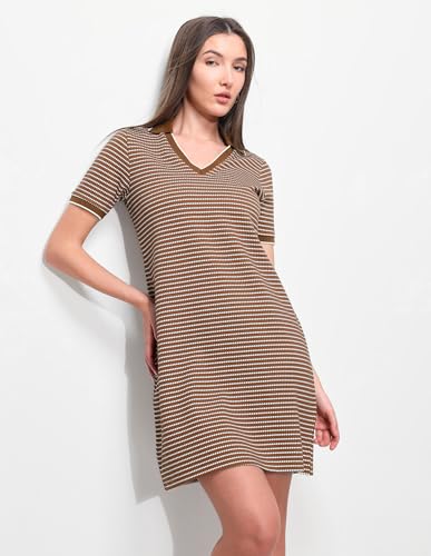 U.S. Polo Assn. Women Women's Self Design Horizontal Striped T-Shirt Dress (UWSS26DRS234_Brown_XL)