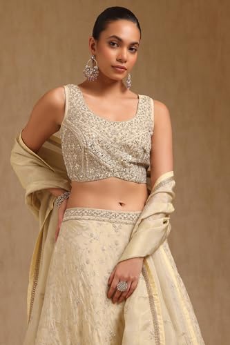 Soch Women's Brocade Lehenga Choli Set (OWS5CD21775_Cream_XL)