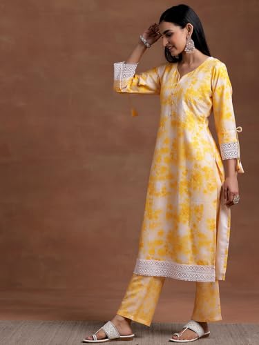 Libas Womens Embroidered Cotton Blend Straight Kurta With Palazzos and Dupatta