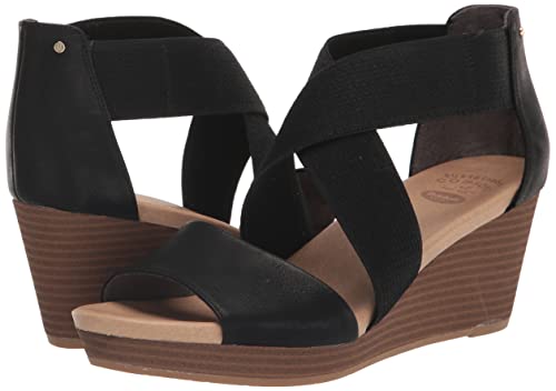 Dr. Scholl's Women's Barton Band Wedge Sandal, Black Smooth, 6.5