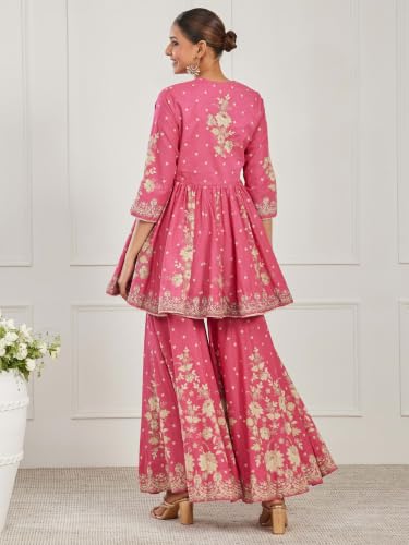 BIBA Printed Cotton Peplum Festive Kurta With Garara And Dupatta