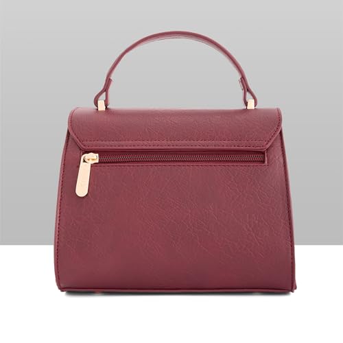 Caprese Athena Small Chenille Embroidery Faux Leather Satchel for Women | Elegant Multi-Compartment Shoulder Handbag with Adjustable & Detachable Strap | Premium Magnetic Button Closure (Cherry)