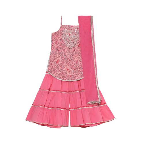 Biba Girl's Cotton Kurta, Bottom, Dupatta (KWPAISLEY6394SS25PNK_Pink